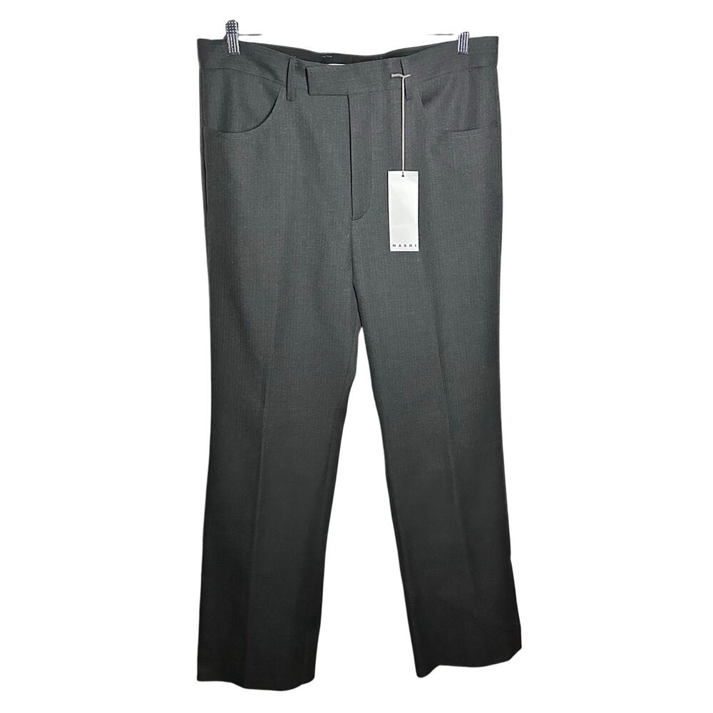NEW MARNI Men's Gray Stripe Textured Wool Pants Size 54 US XXL Trousers